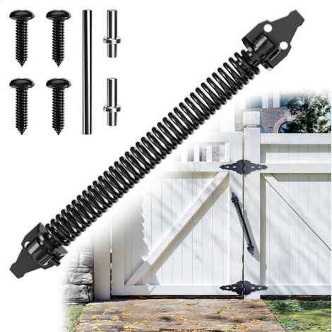 Ferme-porte de jardin - Fermeture à ressort en métal réglable - 360 mm de long - Ferrure de porte en bois robuste - Pour portails en bois - Noir (1/5)