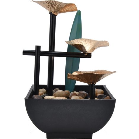 Fontaine décorative en fer forgé avec motif d'eau courante, ornement Feng Shui pour la maison, le meuble TV ou le bureau. Prise US 110 V. (1/5)
