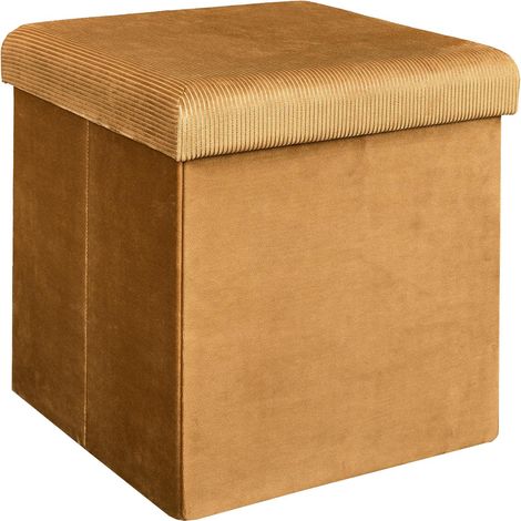 Coffre pouf pliable velours cotele jaune 38x38x38 cm