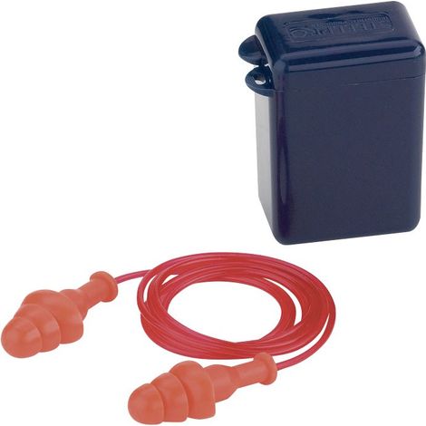 S.of. Visualizzazione 100 pz Tappi per le orecchie di base riutilizzabili con cordino Snr 25 dB con scatola portaoggetti. 1988trcen/u Steelpro