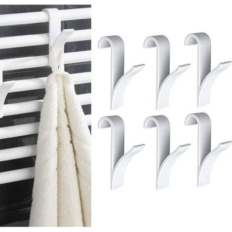 Crochets pour radiateur porte-serviettes (lot de 8), crochets pour sèche-serviettes, crochets en plastique blanc pour radiateur (1/5)