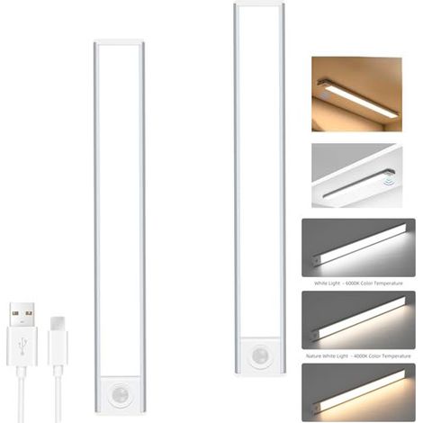 Lot de 2 bandes lumineuses LED sans fil à induction, pour utilisation sous les meubles  Éclairage sous meuble rechargeable par USB (argent, 20 cm)