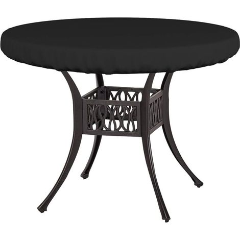 Nappe ronde imperméable, adaptée aux meubles de jardin et aux tables basses (92 cm de diamètre x 10 cm de hauteur, noire).