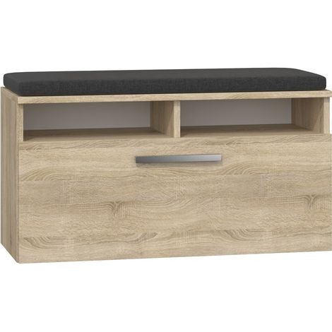 Zapatero Sonoma Oak con asiento - Banco moderno para recibidor con estantes y espacio de almacenamiento (1/4)