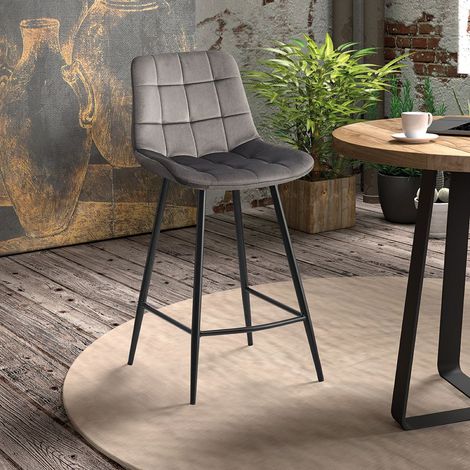 Tabouret de bar en velours taupe JUSTINE (lot de 2) (1/5)