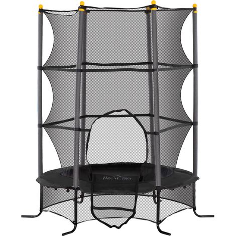 Kindertrampolin Ø 1,63 × H 1,9 m mit Sicherheitsnetz, Reißverschluss, Federabdeckungen und 6 gepolsterten Stangen, schwarz, inklusive