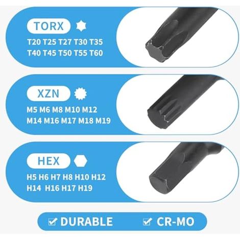 Jeu de 10 douilles Allen mâles XZN 1/2" M5 M6 M8 M10 M12 M14 M16 M17 M18 M19 avec boîte, embouts à douze pans en acier CR-MO (1/3)