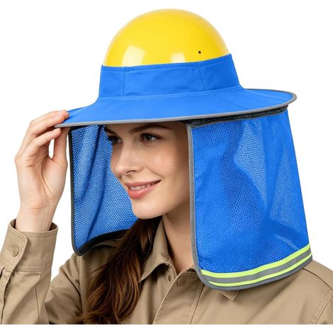 Pare-soleil pour casque de chantier - Bandes réfléchissantes imperméables et maille haute visibilité Protection UV maximale, bandes réfléchissantes haute visibilité, tissu en maille respirante, pare- (1/5)