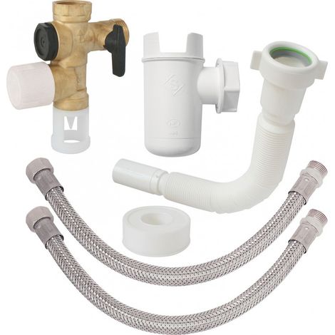 Kit groupe de sécurité laiton – Raccordement 3/4 – Pression de tarage 7 bar – Inclus 2 flexibles inox DN10 (1/2)