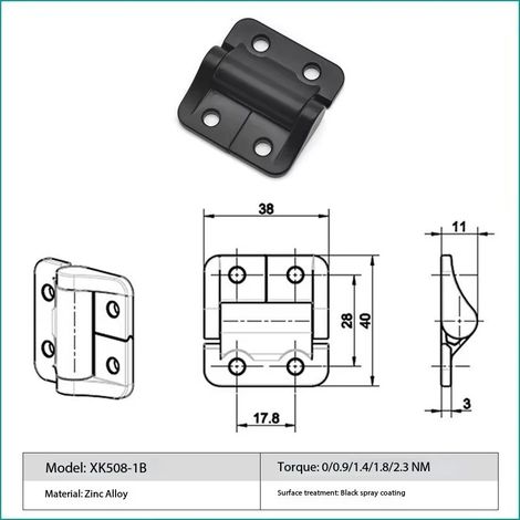 (XK508-1B-1.8NM) Charnières à contrôle de position à couple constant E6-10-416-50 de même dimension, à friction réglable. (1/5)