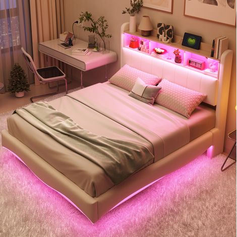 Cama matrimonio tapizada con almacenaje, LED y USB 140x200 OKMYHOME (1/5)