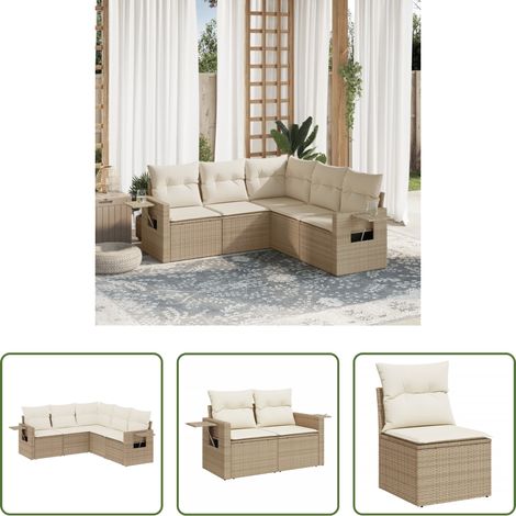 Gartensessel -  5-tlg. Garten-Sofagarnitur mit Kissen Beige Poly Rattan (1/5)