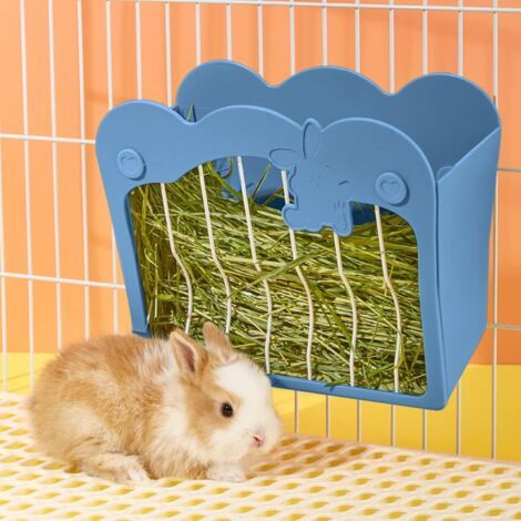 BUNTHAUS Mangeoire Lapin, Râtelier à Foin Suspendu pour Petits Animaux Lapins, Lapins Nains, Cochons d'Inde (Bleu) (1/3)