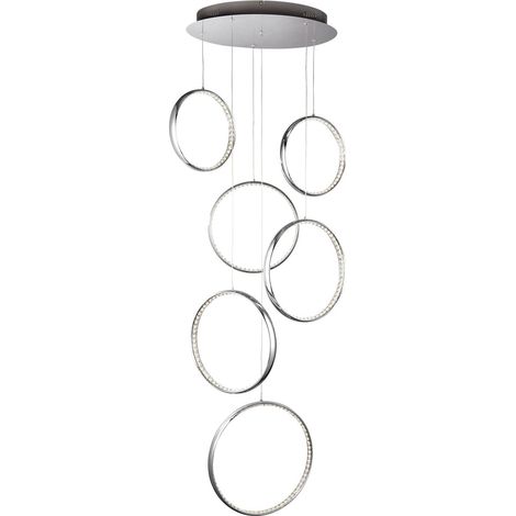 Plafonnier RINGS 6 lumières led MULTI-DROP, métal chromé, Cristal clair Hauteur 180cm, diamètre 46cm 56w 3671 lumens, 4000K (1/2)