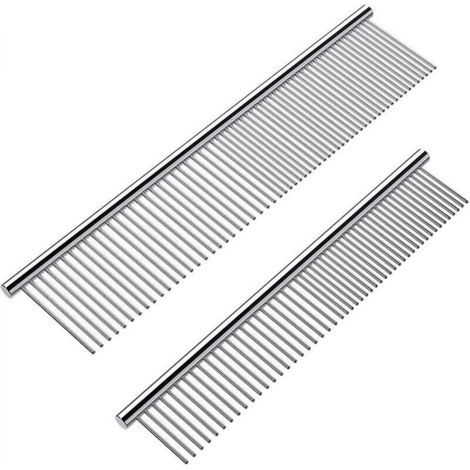 [JAMAIS UTILISÉ] Lot de 2 peignes pour chien avec extrémités arrondies en acier inoxydable, peignes pour chat pour éliminer les nœuds et les enchevêtrements, outils de toilettage professionnels pour c (1/4)