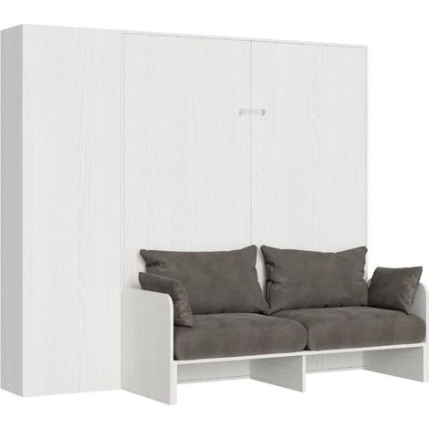 Armoire lit 160x190 avec canapé et colonne de rangement bois blanc Kanto-Couleur Microfibre 02 (1/5)
