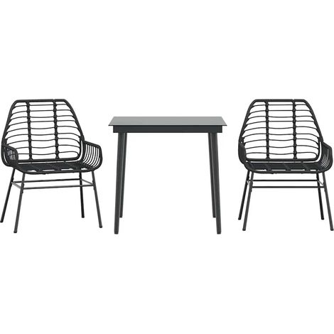 Maison Exclusive - Set Mobili da Pranzo per Giardino 3 pz Nero Polyrattan Vetro (1/5)