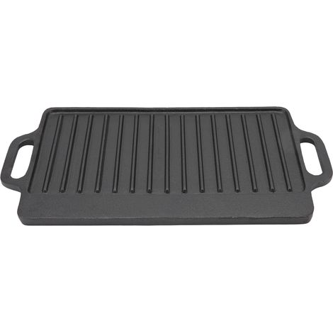 Plaque de cuisson en fonte rectangulaire 51x23cm pour teppanyaki, grillade bifteck, poulpe, barbecue familial, poêle double face (1/5)