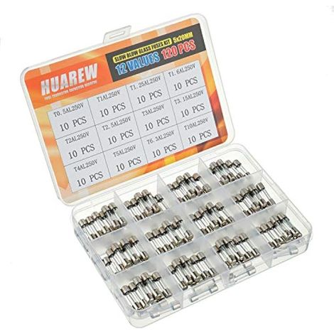 12 valeurs 120 pièces 5x20 mm Fusible en verre à fusion lente 0,2 x 0,78 pouce 250 V Volt T0,5 T1 T1.25 T1.6 T2 T2.5 T3 T3.15 T4 T5 T6.3 T10 Ampli Kit de classification (1/3)