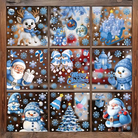 Adesivi murali con effetto 3D, decorazioni natalizie, campane, renne, Babbo Natale, adesivi elettrostatici, fiocchi di neve, pupazzi di neve, adesivi per vetro (1/2)
