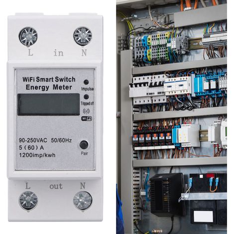 Compteur d'électricité prépayé intelligent Tuya ZMAI-90, monophasé 2P, monté sur rail, avec écran LCD et connexion Wi-Fi. (1/5)
