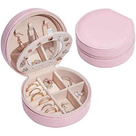 BUNTHAUS (Rose)Boîte à Bijoux, Petit Boite a Bijoux Femme, Boite a Bijoux de Voyage avec Miroir, Coffret à Bijoux en Cuir PU pour Bagues, Boucles, d'oreilles, Colliers, Bracelets (1/5)
