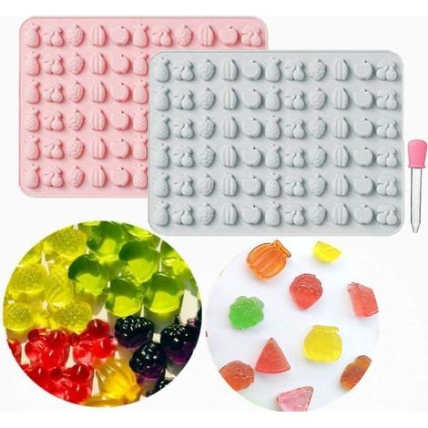 HONORNIC - Two mini fruit gummy candy molds, food-grade silicone, suitable for chocolate, jelly, and ice cubes. (1/4)