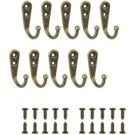 10 Pieces Bronze Single Hooks Black Wall Hooks Coat Hook Equipped with Mounting Screws (1/4)