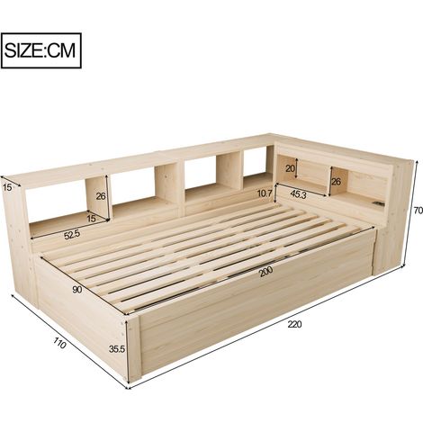 Polsterbett aus MDF in Natural Wood 220 x 110 x 70 cm HOMAIRE (1/5)