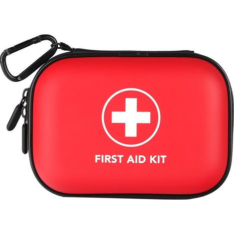 Trousse de secours compacte, étui rigide imperméable pour déplacements, extérieur, domicile, travail, campement, trekking, véhicule (couleur rouge) (1/4)