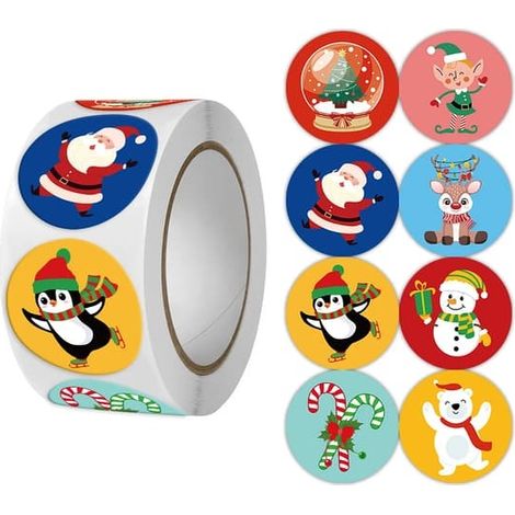 500 autocollants Joyeux Noël - Thème Noël - Cadeaux DIY - Emballages de pâtisserie - Enveloppes - Décorations pour articles en papier - Étiquettes scellées - Style 3 (1/5)