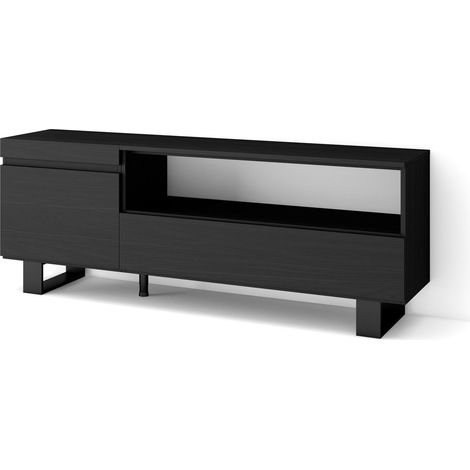 Skraut Home - Meuble TV, Banc Télé, Grand espace de Rangement, 150x57x35cm, Pour les TV jusqu'à 65", Design industriel, Style moderne, Noir (1/5)