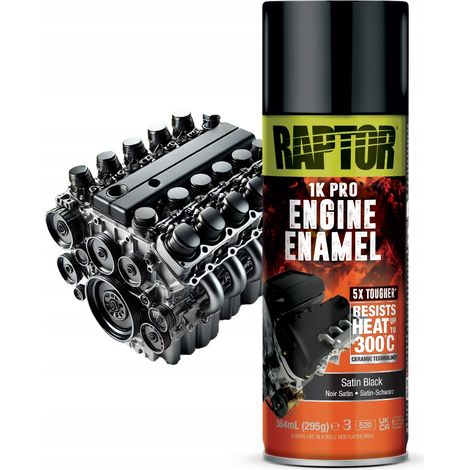 Raptor Hochtemperaturfarbe für Motoren, seidenmattes Schwarzspray (1/2)