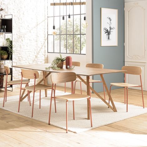 TOM - Lot de 2 chaises écolier en bois de frêne et acier terracotta (1/5)
