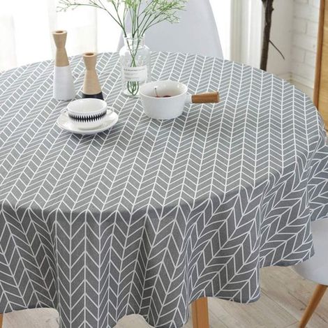 Nappe - Nappe ronde - Nappe décorative - 150150 cm - Coton et lin - Gris - Tissu décoratif pour pique-nique à la maison - Nappe d'extérieur - Nappe nordique - Nappe plastifiée - Nappe lavable (1/5)