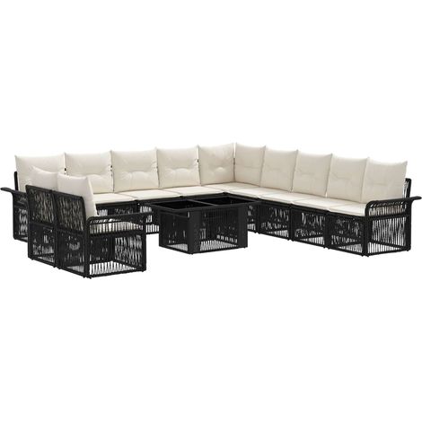 Conjunto de sofás de jardín 12 uds. Negro y Blanco Crema vidaXL (1/5)