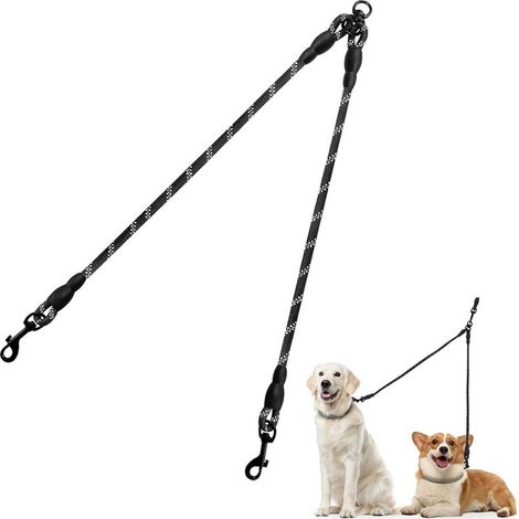 Doppelleine für Hunde / Leinentrenner für zwei Hunde / Verhedderungsfrei / Kletterseil / Geeignet für kleine, mittlere und große Hunde / Schwarz (1/5)