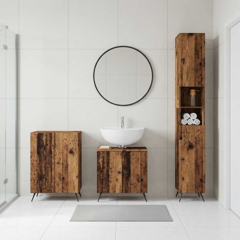 vidaXL 3 Piece Bathroom Cabinet Set BREDA Old Wood Engineered Wood (1/5)