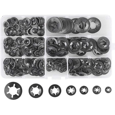 280 rondelles frein en acier, 7 tailles (M3 à M12) - Noir - Fixation rapide (1/4)