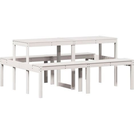 Weißer Picknicktisch 160x134x75 cm aus massivem Kiefernholz