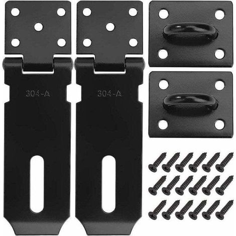 Cadenas Fermoir Loquet de Porte Acier Inoxydable Moraillon de Verrouillage 4 Pouces Verrou de Porte avec Vis Finition Noir Mat 2 Pièces (1/5)