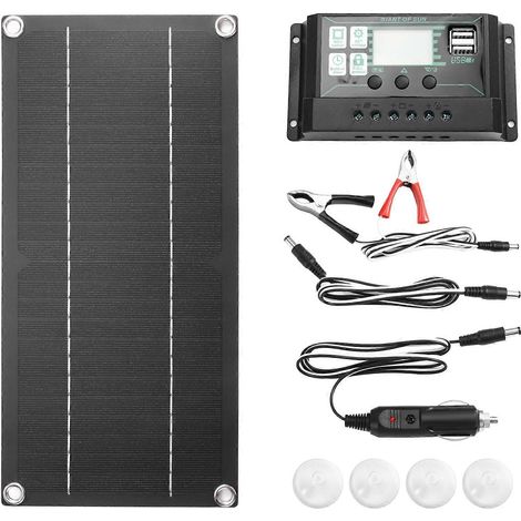Kit de panneau solaire monocristallin en silicium de 12 W, comprenant un contrôleur de charge de 600 W et un courant de 100 A, compatible avec les camping-cars et caravanes. (1/5)