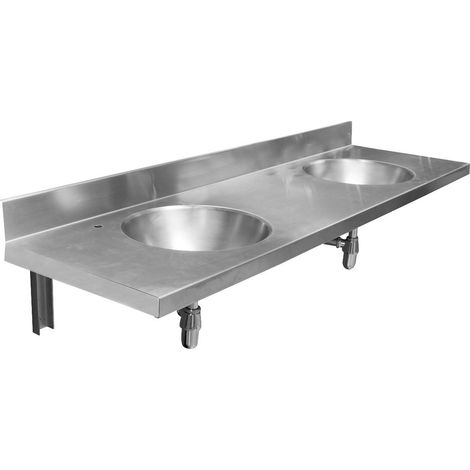 Comptoir suspendu avec deux éviers 1200x254x550 mm, inox brossé