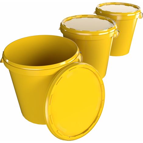 3x Seau Hobbock avec couvercle 31,5 L, qualité alimentaire jaune
