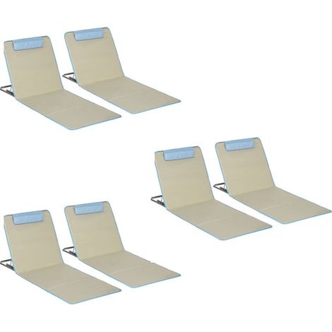 Strandmatte, 6er Set Faltbare Strandliege mit Kopfkissen, 5-stufige Höhenverstellbare Strandmatratze mit Tragetasche, Stahl, Beige, 134 x 48 x 33-43 cm