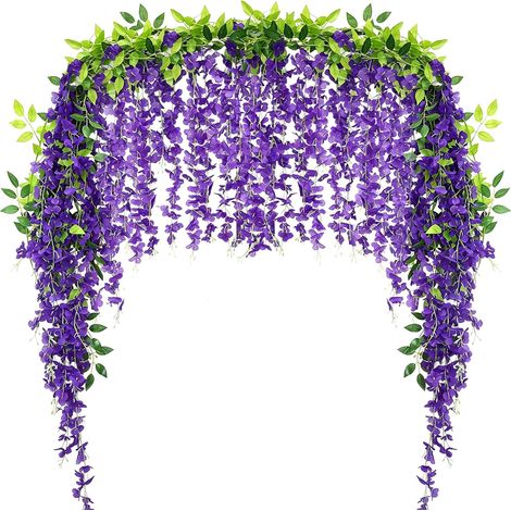ADORAMOUR Guirlande de Vigne Glycine Artificielle - 4 Pièces 1.8m (7.2m) Fleurs Artificielles en Soie Résistantes aux UV, Plante Suspendue pour Mariage Jardin Terrasse Balcon Arche Décoration Maison (1/5)