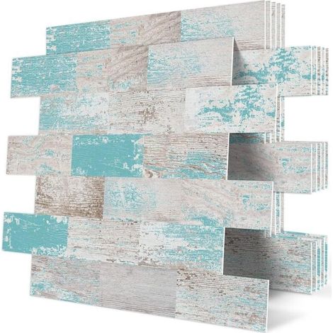 Carreaux muraux adhésifs PVC pour cuisine et salle de bain – 10 pièces bleues de 30,5 × 30,5 cm, faciles à poser et résistants (1/4)