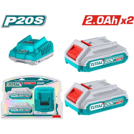 KIT SET 2PZ BATTERIE 20V 2Ah + CARICABATTERIE RAPIDO P20S IONI AL LITIO TOTAL (1/5)
