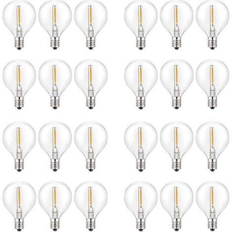 Packung mit 24 G40 E12 warmweißen, bruchsicheren LED-Lampen für Solar-Lichterketten (1/4)
