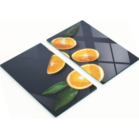 Robuste und stilvolle Glas-Küchenbretter mit orangefarbenem Muster, 2 x 30 x 52 cm (1/5)